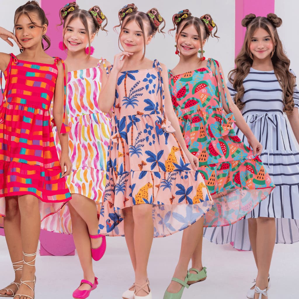 Vestido Midi Listrado Feminino Infantil Menina Blogueirinha Rodado Festa Evangélico Aniversario