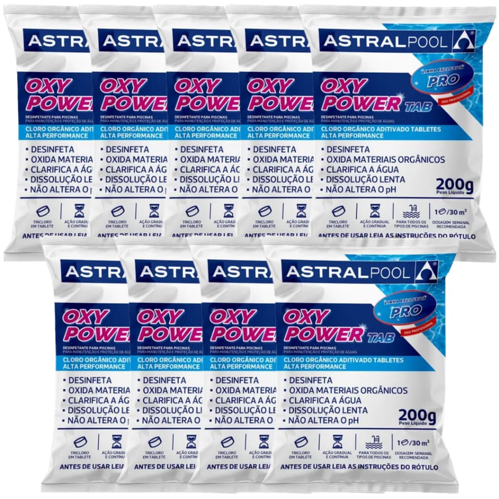 Kit 09 Pastilha Tablete de Cloro Para Limpeza de Piscina 5 em 1 - 200g Astral Pool