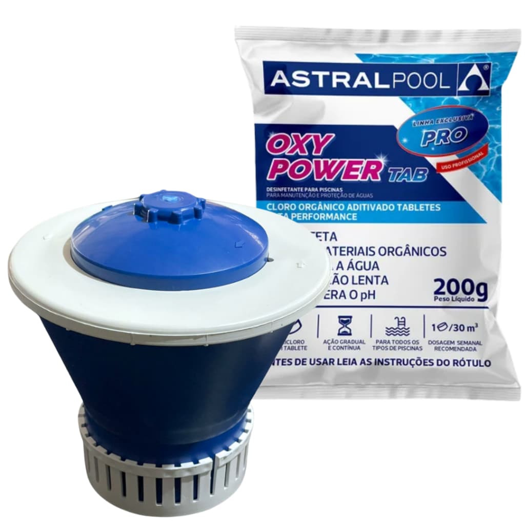 Kit 01 Pastilha Tablete Para Limpeza Piscina + 01 Margarida Clorador Flutuante Grande Para Tabletes de Cloro Piscina