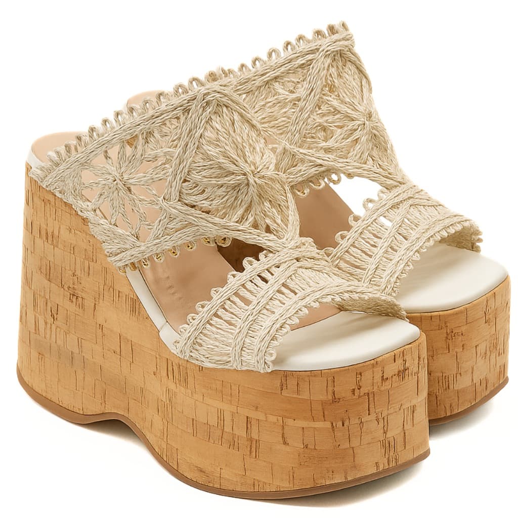 Sandália Anabela Salto Alto Feminina Jéssica Bico Peep Toe Off White