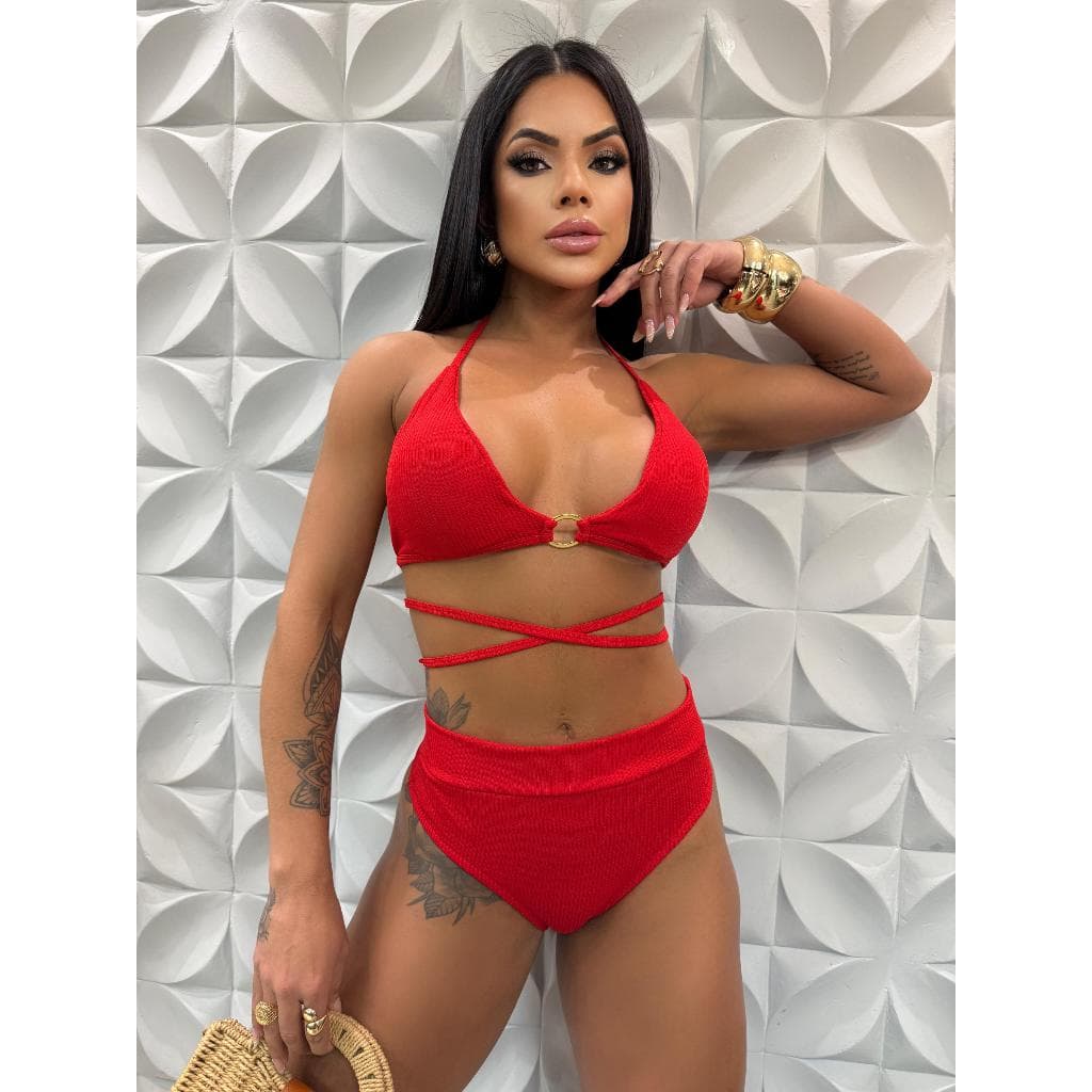Biquini Feminino Hot Pants Anarruga Biquíni Argola Amarrar Alta Praia