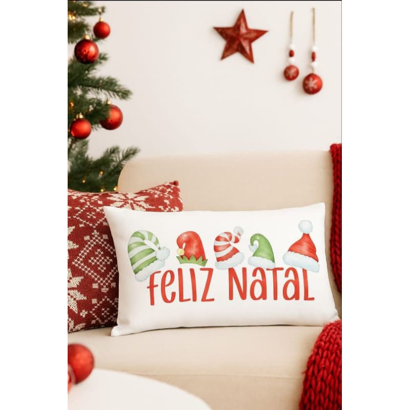 Almofada baguete 30x50 Feliz Natal TECIDO SUEDE ( com refil de silicone)