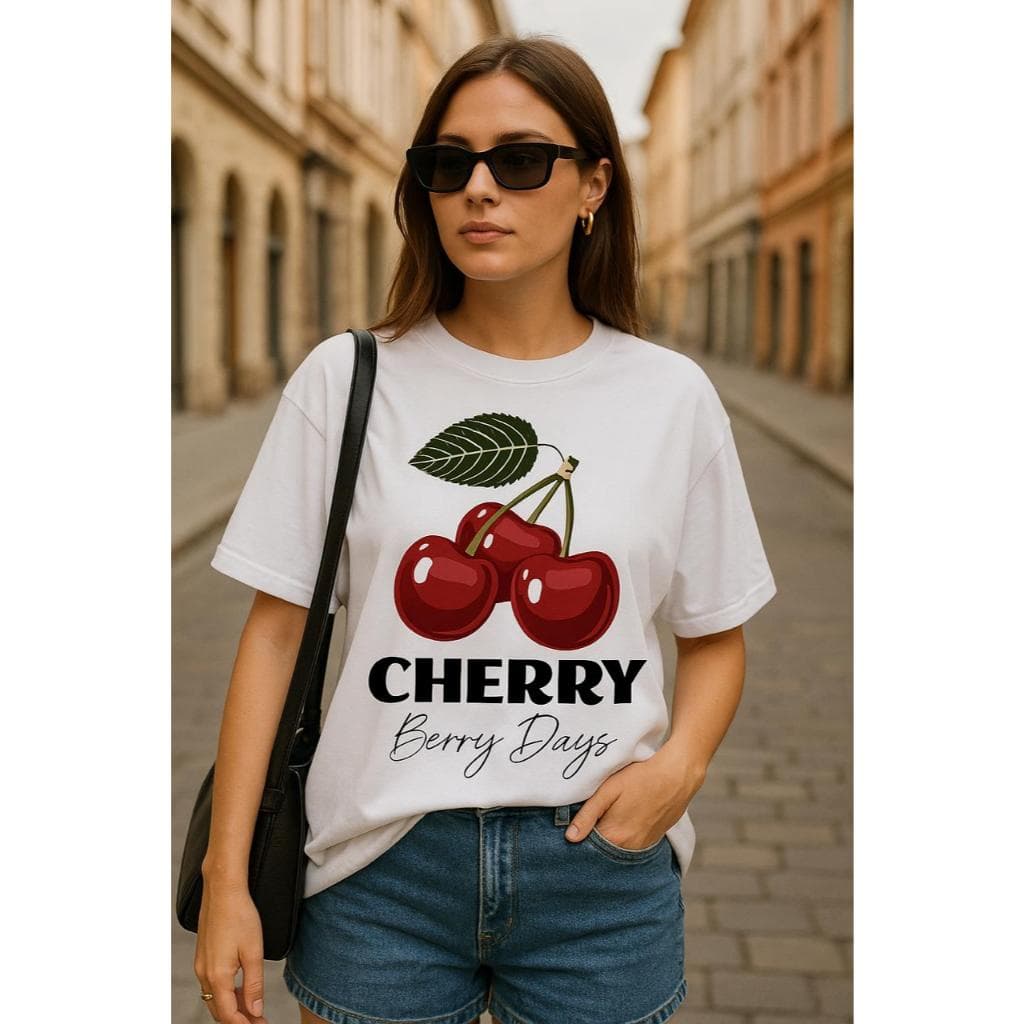 Camiseta Feminina Branca Estampada Cereja 🍒 | Cherry Berry Days Verão