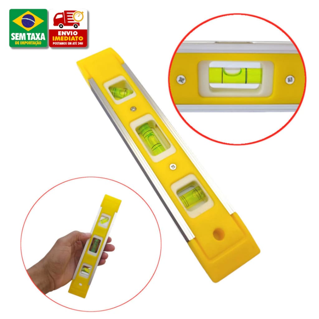 Nível com Base Magnética -  23cm Reforçado - Nível Torpedo com Imã e 3 Bolhas Reforçado