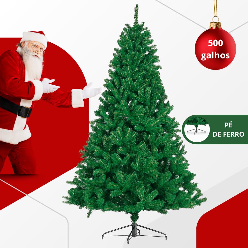 Arvore de Natal Pinheiro Tradicional 1,8m 500 Galhos Ajustável Hastes Flexíveis Decoração de Natal