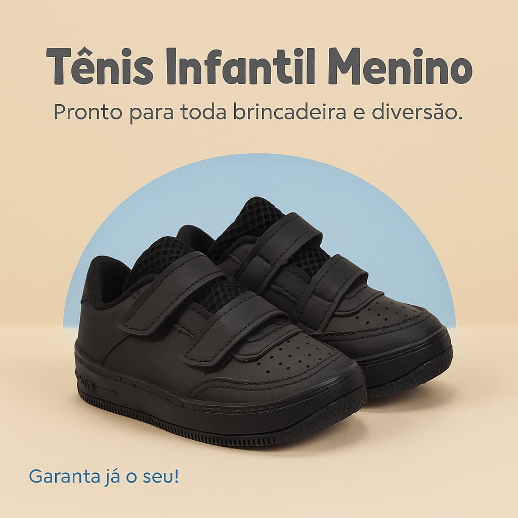 Tênis Infantil Menino Velcro – Leve, Seguro e Fácil de Calçar - Pronta Entrega