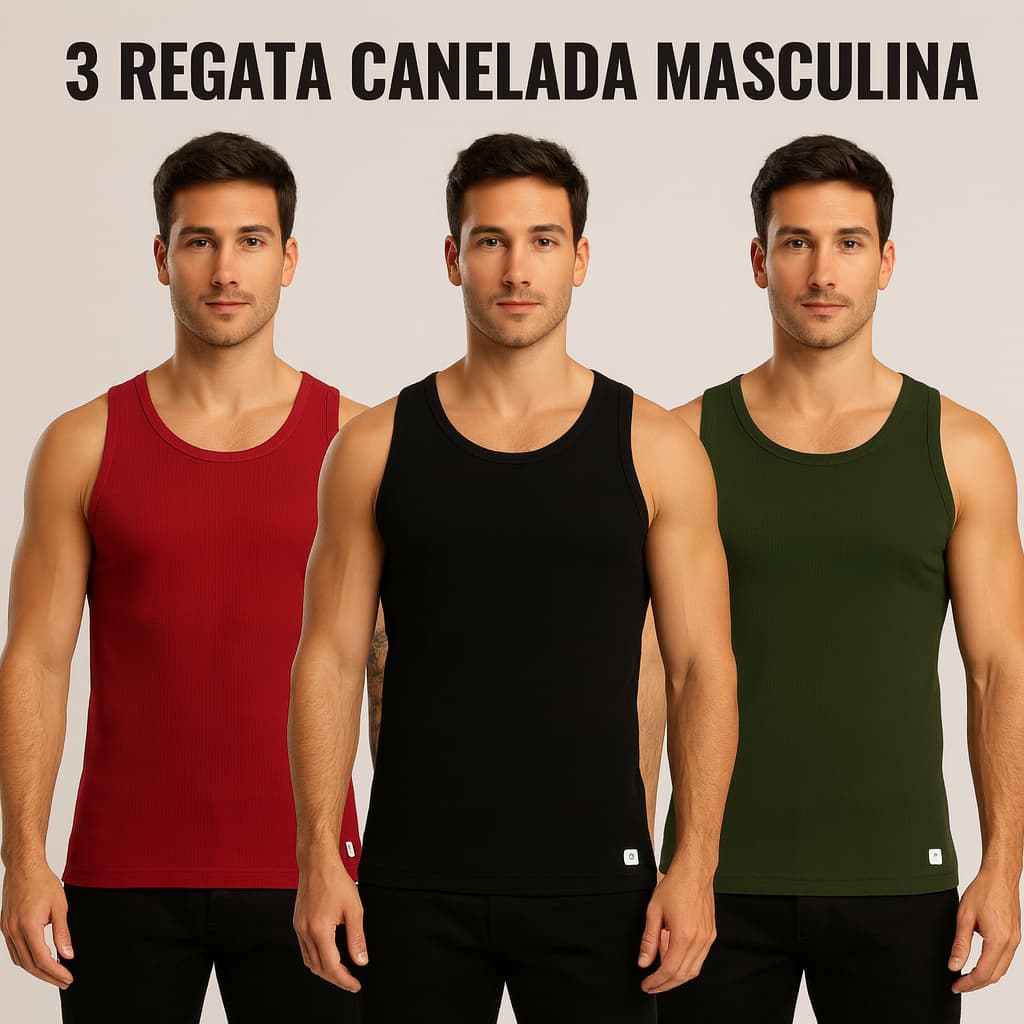 kit com 3 Regatas Caneladas americana básica