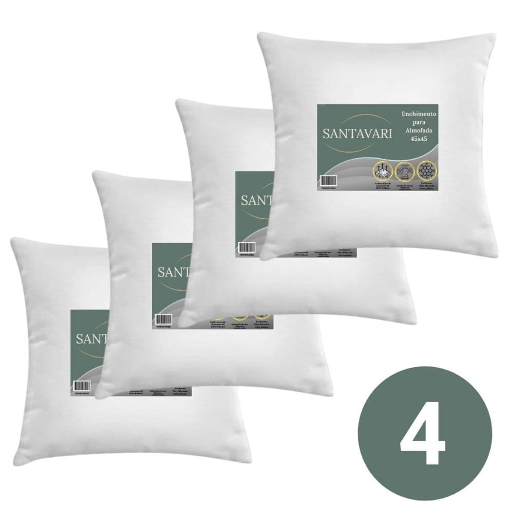 Kit com 4 unidades Enchimento para Almofada 45x45cm 300g Fibra Siliconada capa TNT