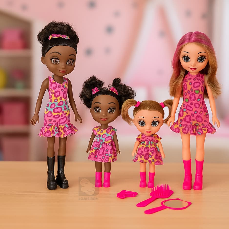Boneca Infantil Juju Mommy Mamãe E Filhinha Com Acessórios Escova Espelho Presilhas