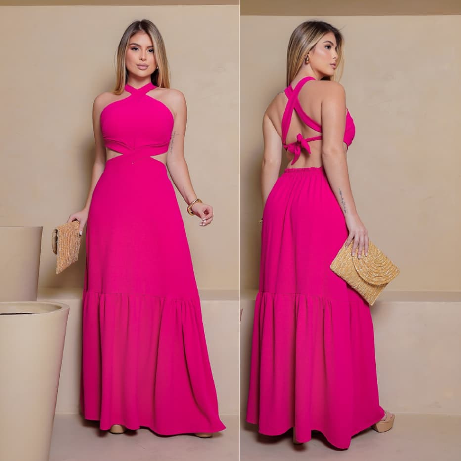 Vestido Longo Festa Elegante | Frente Única com Amarração nas Costas | Tecido Duna com Bojo e Forro | Madrinha Casamento
