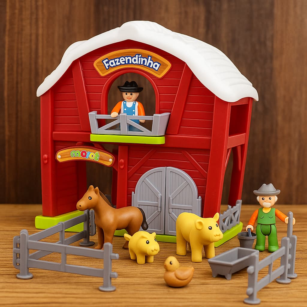 Brinquedo Fazendinha Infantil 21 Pecas Montaveis Vermelho Educativo Criativo