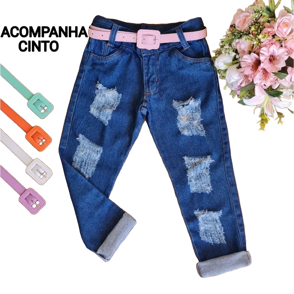 Calça Jeans Feminina Infantil de Menina Destroyed