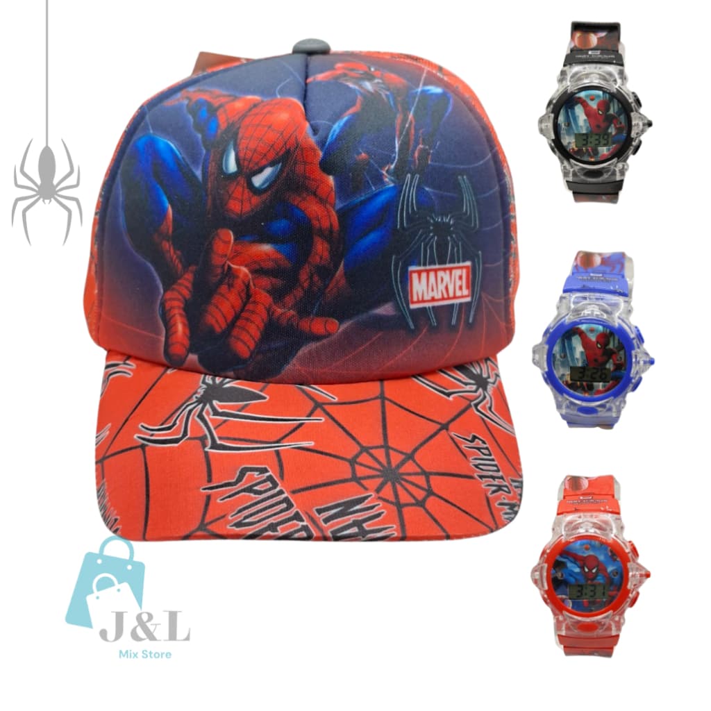 Kit Boné e Relógio com Luz de Led e Som Infantil Homem Aranha