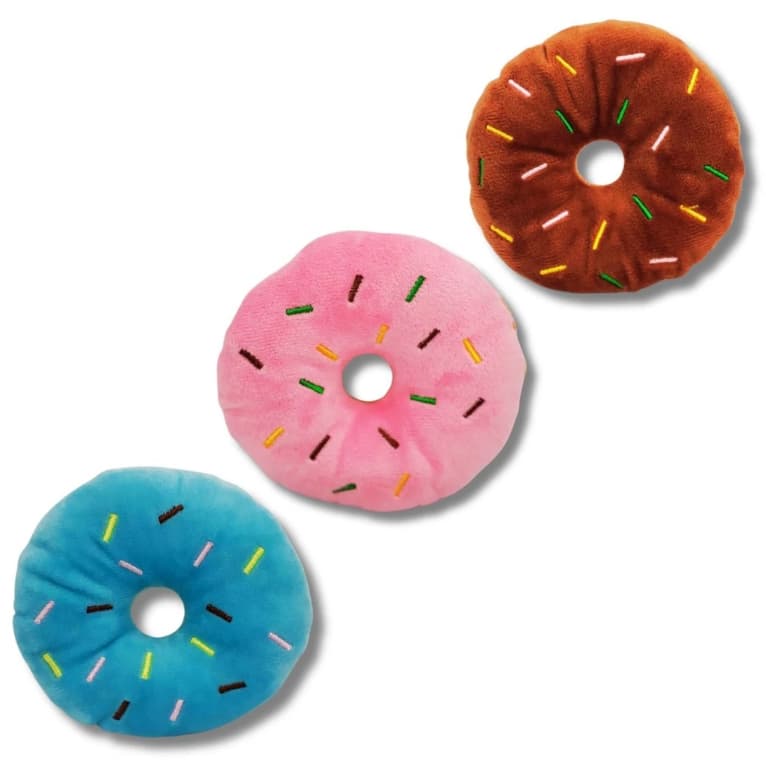 Brinquedo de Pelúcia Donuts Rosquinha para Cachorro Cães Pet Mordedor com Apito Som Bordado