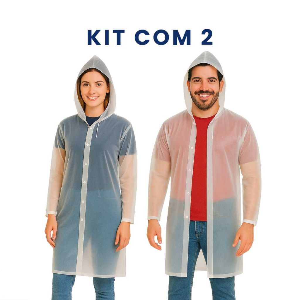 Kit 2 capa de chuva reforçada reutilizavel em EVA 140G com touca feminino e masculino adulto