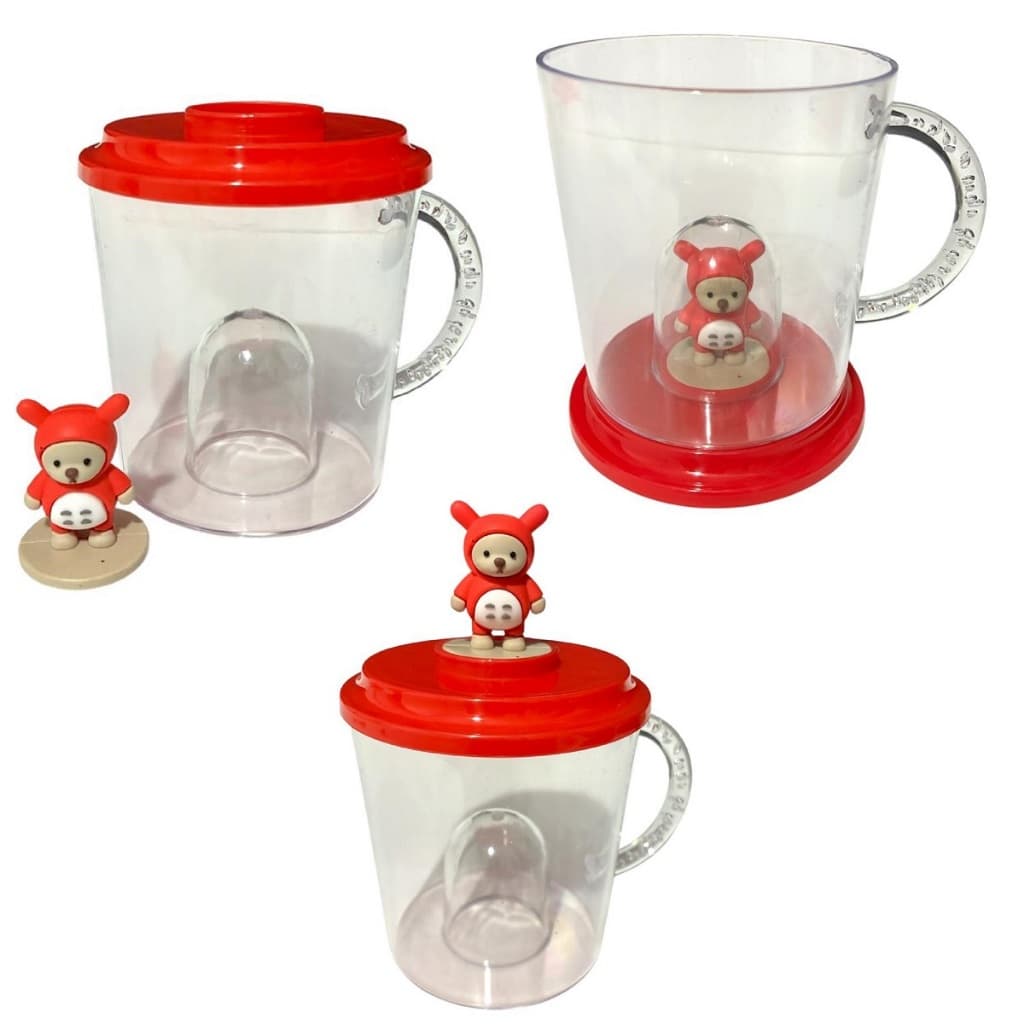1 Caneca Versátil Copo Plástico Com Ursinho Na Base - Tampa.