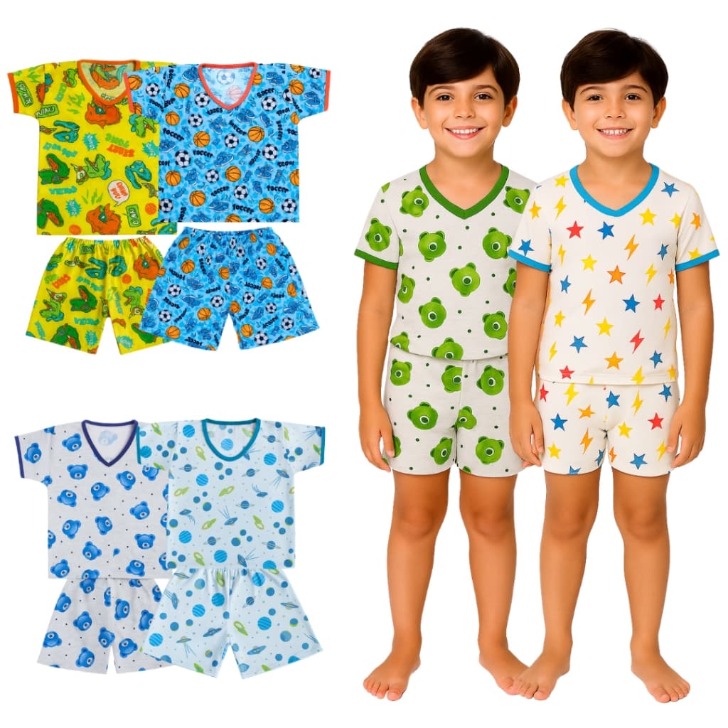 Kit 6 Pijamas Masculinos – 3 Camisetas + 3 Bermudas Perfeitas para Dormir com Estilo