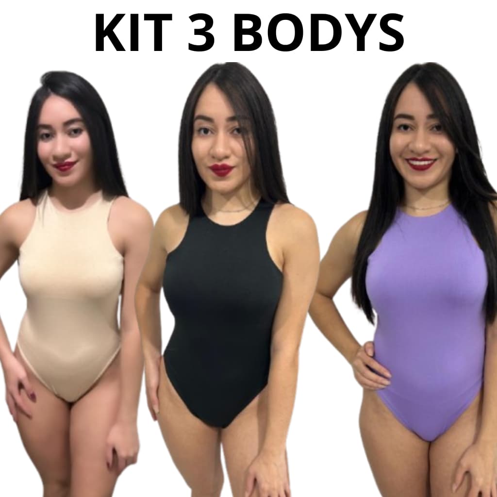 Kit 3 Body Feminina Blusa Suplex Elegante Tendência Grossa Alça Feminino