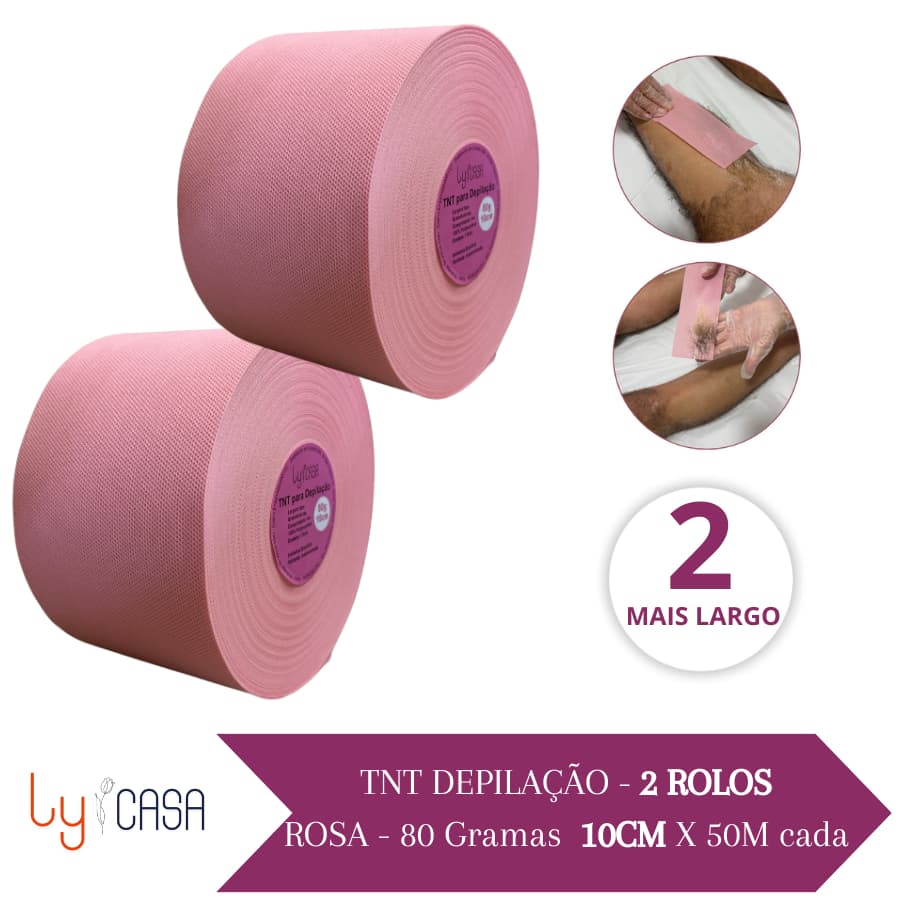 Kit Tnt Para Depilação 80g 10CM (2 Rolo Rosa) 50m Tecido Não Tecido Perlon Papel Depilatório