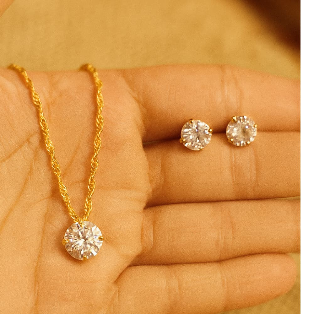KIT COLAR E BRINCO PONTO DE LUZ SEMI JOIA LUXO FOLHEADO A OURO 18K ou Prata 925 joias