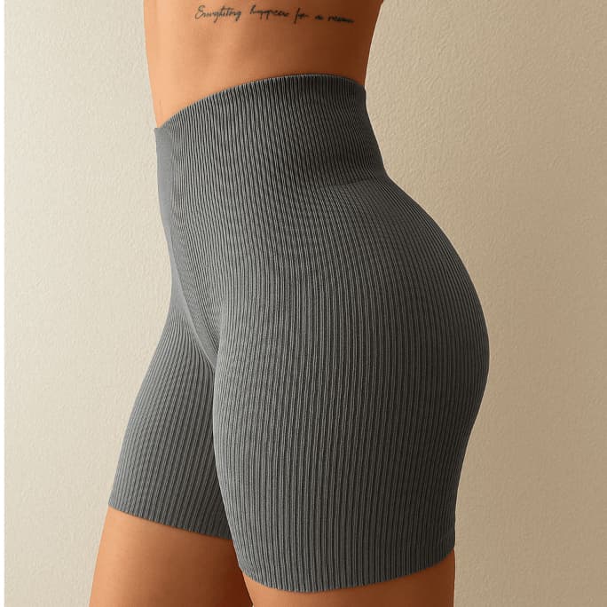 Short Academia Fitness Feminino Canelado Cintura Alta Poliamida Treino Zero Transparência Shorts