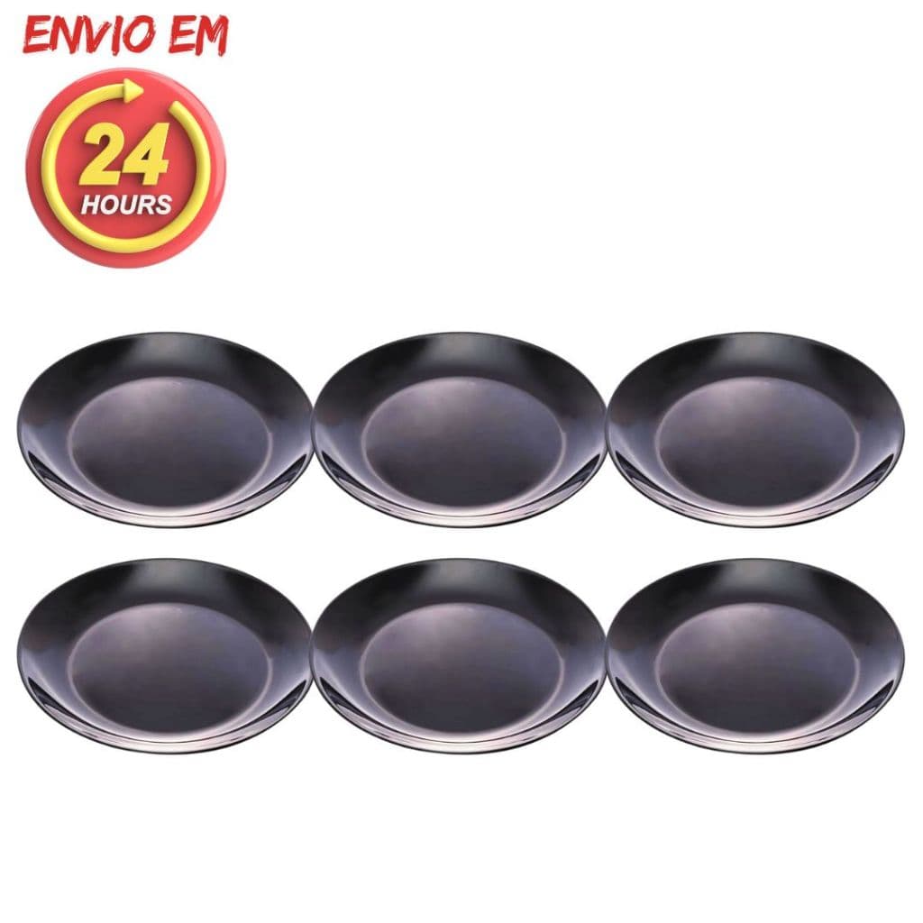 KIt 6 Pratos para Sobremesa de Vidro Opalino Black 19cm - Lyor