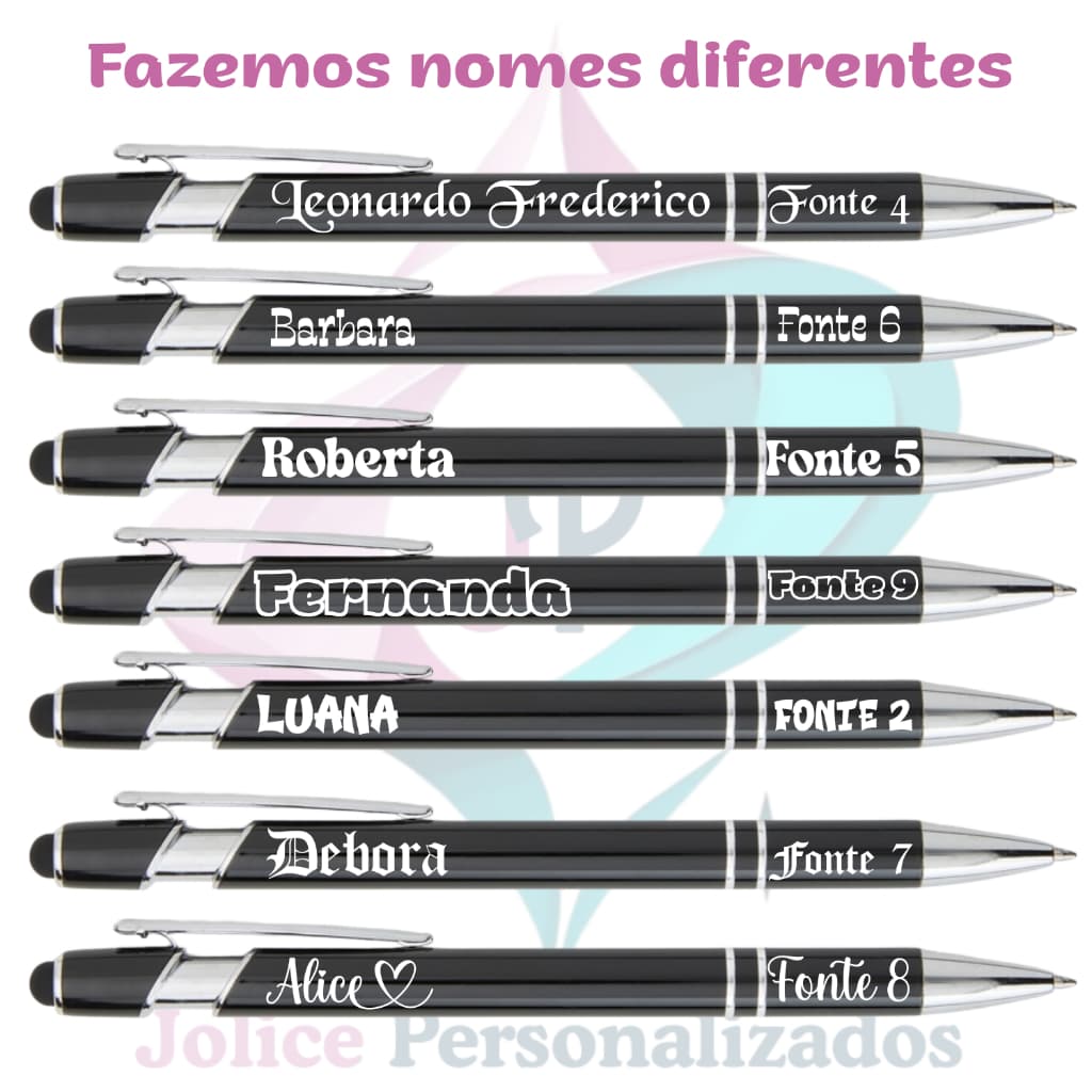 Caneta metálica touchscreen com seu nome.