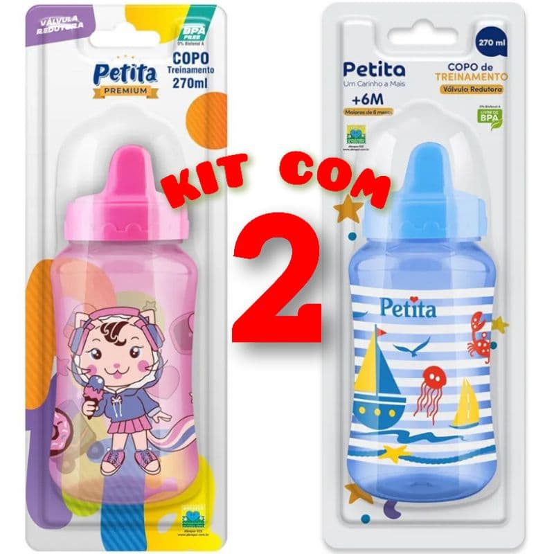Kit com 2 Copo com Tampa de Treinamento 270ml Petita