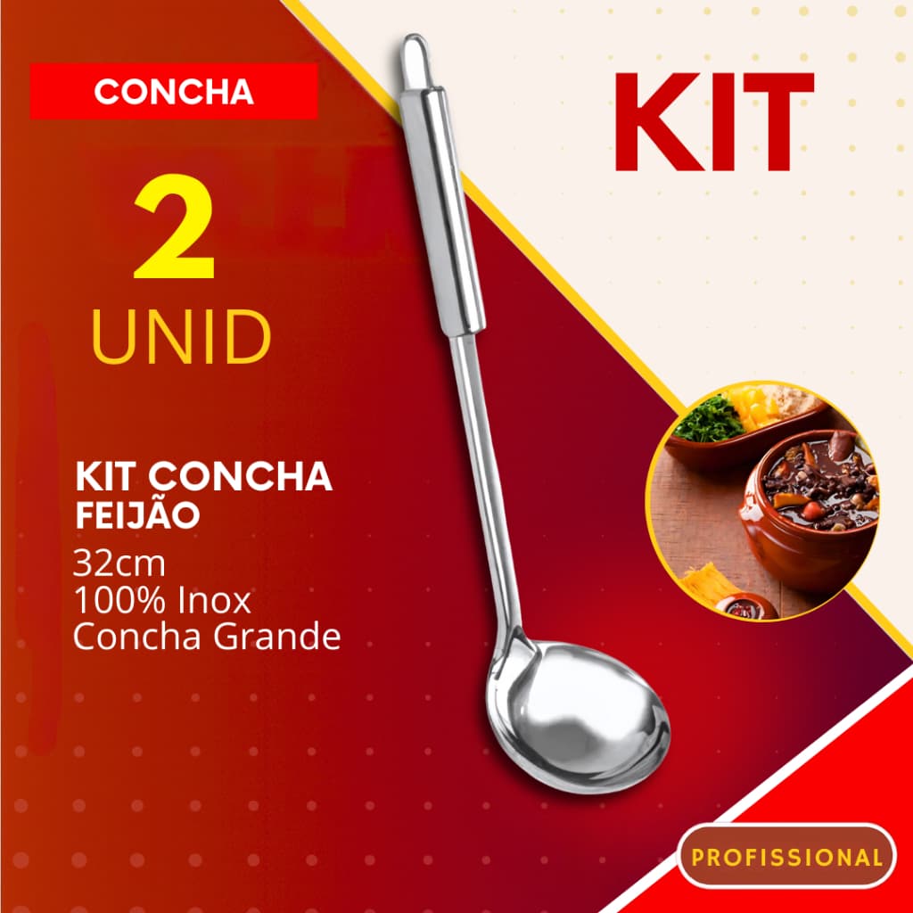 Kit 2 Conchas Grande Aço Inox 32 cm para Feijão Sopas Molhos Caldos Cozinha Restaurante
