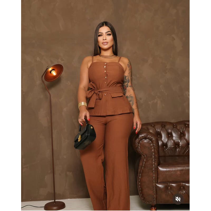 Conjunto Feminino Calça E Blusa Marrom