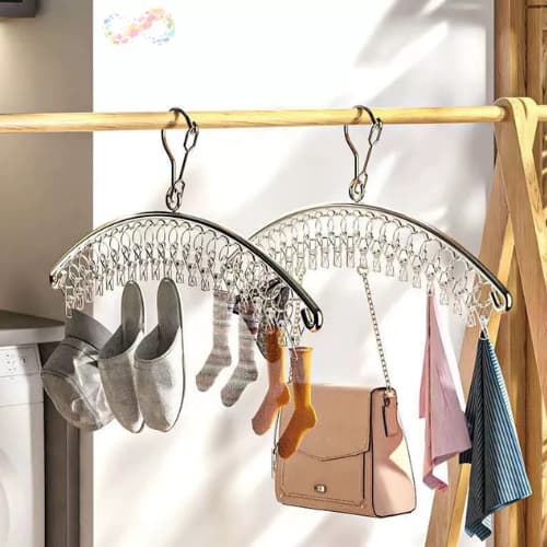 Cabide de aço inoxidável à prova de vento para secar meias, roupas íntimas e toalhas