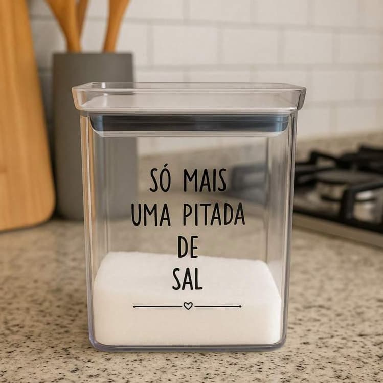 Pote Hermético Saleiro de Cozinha para Sal Decorado 1,3L em Acrílico