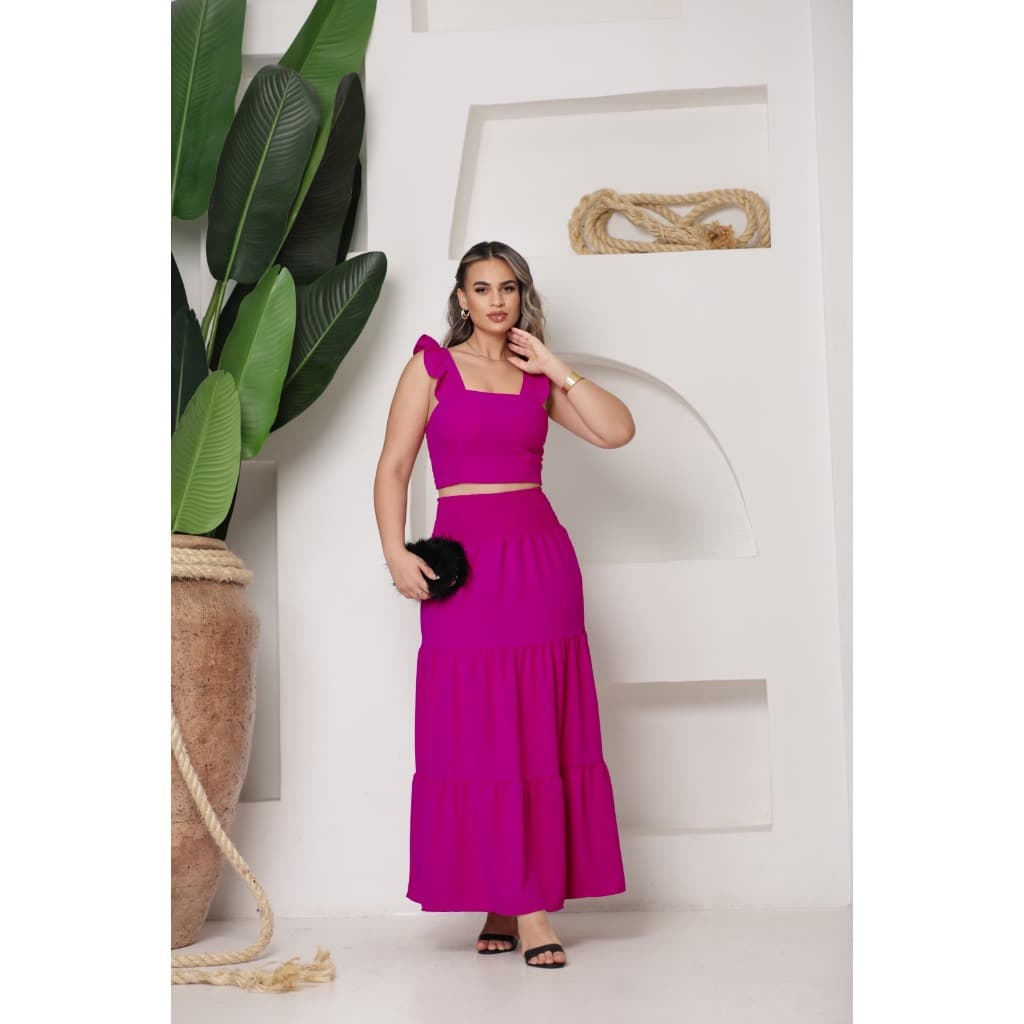 Conjunto Feminina Saia Longa Cropped Tendencia Moda Verao