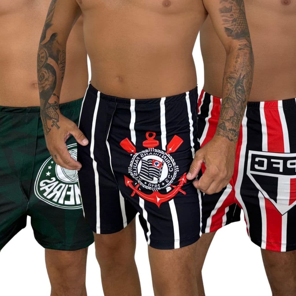 Cueca Samba Canção Masculina Times de Coração Suede Confortável Cintura Média Sem Bolso