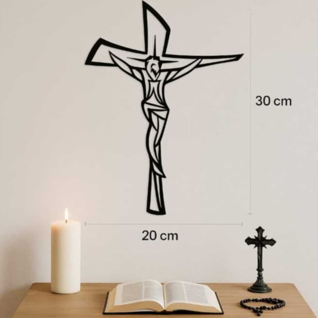 Crucifixo de Parede Decorativo em MDF Quadro Religioso Católico Cruz Aplique Para Sala Quarto Capela Igreja Fé