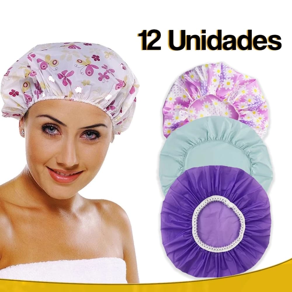 Kit 12 Toucas Para Banho Com Elástico Impermeável  Touca Tintura Hidratação Várias Estampas - PANAMI
