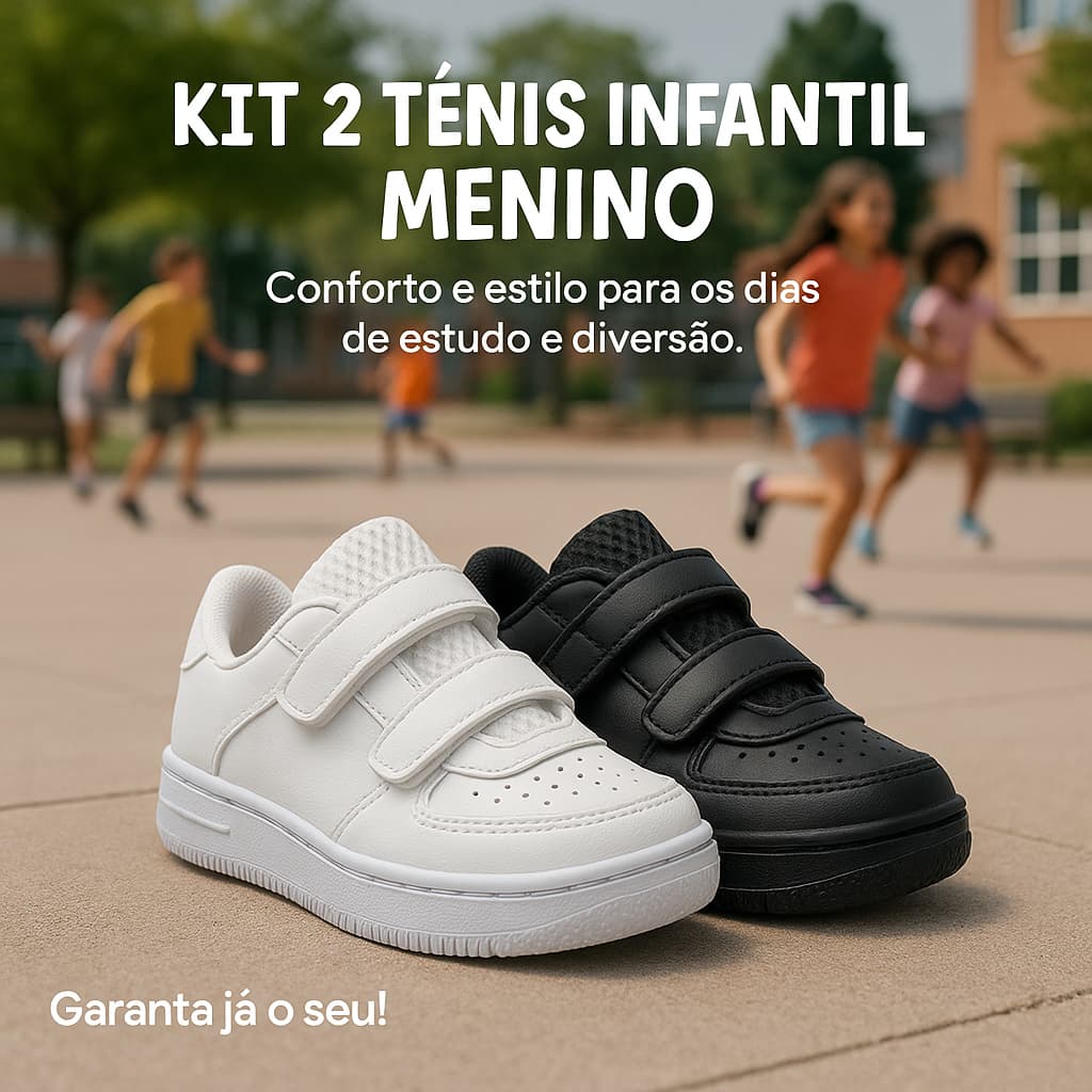 Kit 2 Tênis Infantil Menino Velcro – Estilo Casual e Confortável - Pronta Entrega