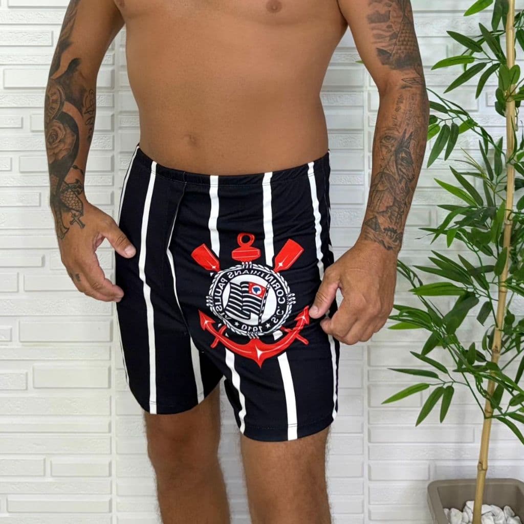 Cueca Masculina Samba Canção Corinthians Timão Curingão Suede Cintura Média