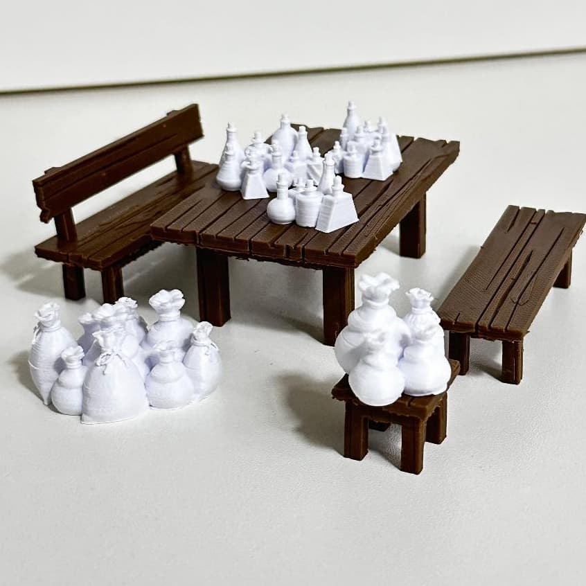 Kit Mesa + Poções + Sacos para RPG Cenário Maquete Diorama
