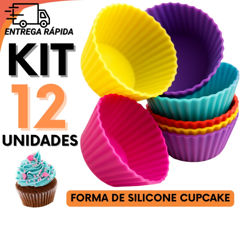Jogo Forminha de Silicone Pequena Para Cupcake Para Forno Micro-ondas e Freezer