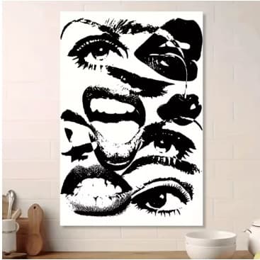 Quadro decorativo Arte minimalista preto e branco rosto fragmentado (1 peça)