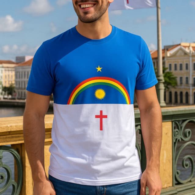 Camiseta masculina T-shirt algodão bandeira de Pernambuco cultura nordestina camisa