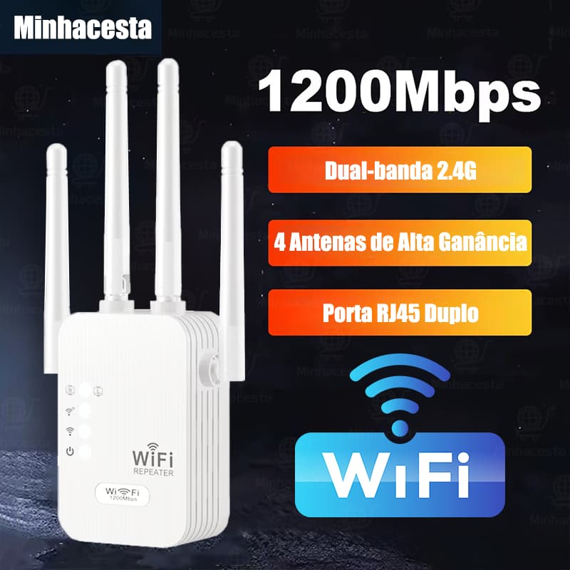 Repetidor Wifi 1200 mbps 110V/220V Sinal Forte Ultra Rápido 4 Antenas Amplificador De Sinal Roteador-G8
