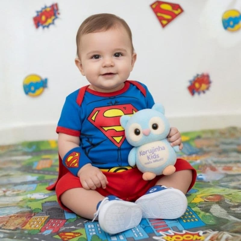 Body Bebê Temático Superman Fantasia Mesversário Ítens Opcionais