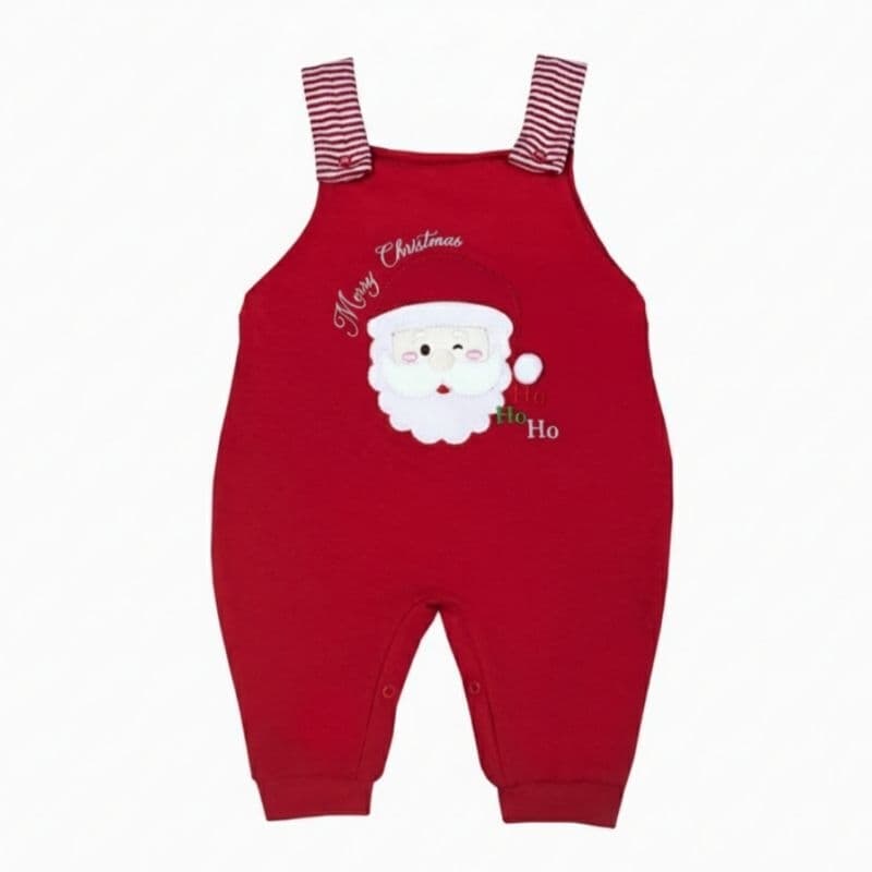 Jardineira Natalina Bebê do Tamaho P ao 3 | Bordado Natal | Alça Listrada e Botões de Pressão | Roupa Infantil Menino