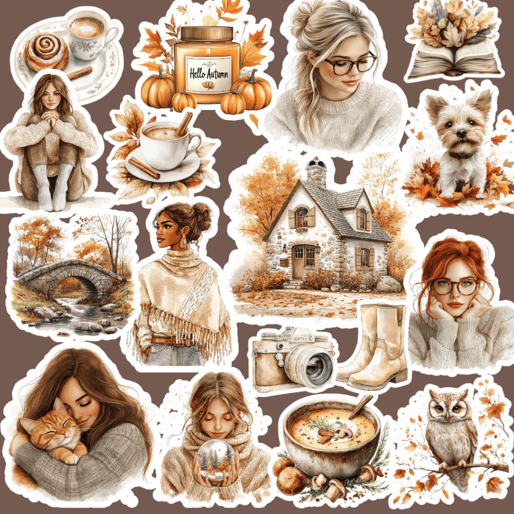 60 Adesivos de Outono Stickers Journal Scrapbook
