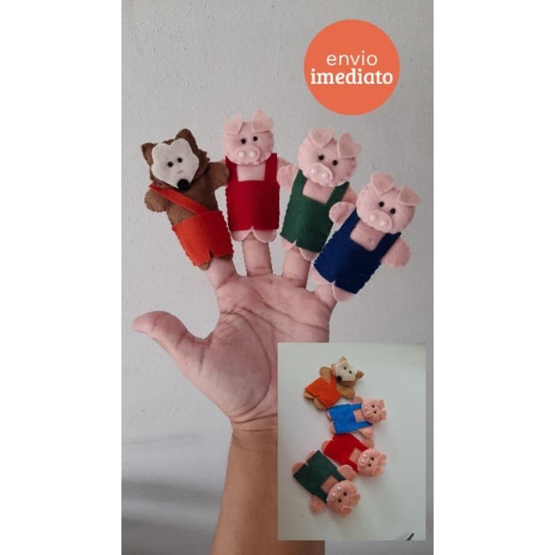 Kit Dedoche Infantil – Lobo Mau e os 3 Porquinhos 🐺🐷