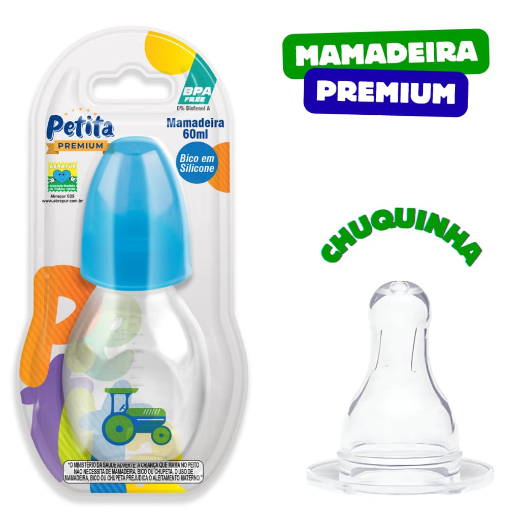 Mamadeira Chuquinha 60ml Premium com bico macio em Silicone