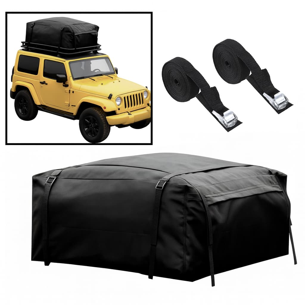 Bagageiro Maleiro Acolchoado Dobrável para Teto De Carros 340 L Top + Fitas de Rack