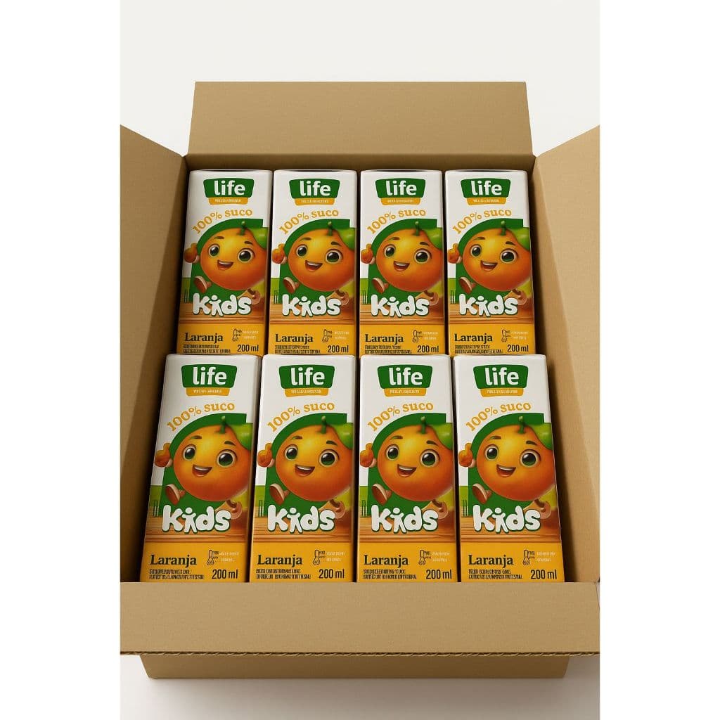 Suco Life Kids Infantil 200ml Caixa 8 Unid 100% Natural Refrescante Sabor Laranja